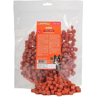 CHRUP&GO CHRUP&GO Sushi 24x500 g recompense pentru câini, cu rață și cod CHRUP&GO CHRUP&GO Sushi 24x500 g recompense pentru câini, cu rață și cod