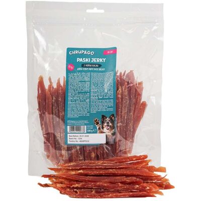 CHRUP&GO CHRUP&GO Jerky Strips 24x500 g recompense pentru câini, cu piept de rață CHRUP&GO CHRUP&GO Jerky Strips 24x500 g recompense pentru câini, cu piept de rață