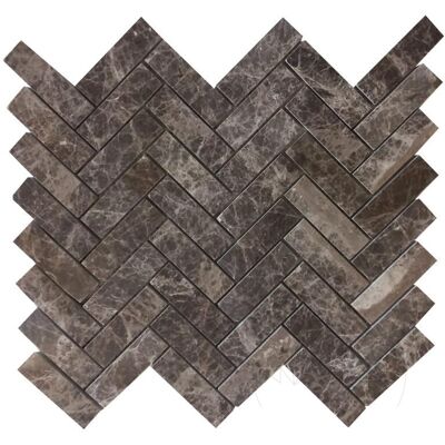 PIATRAONLINE Mozaic Marmura Dark Emperador Chevron Polisat, 2.5 x 5 cm PIATRAONLINE Mozaic Marmura Dark Emperador Chevron Polisat, 2.5 x 5 cm