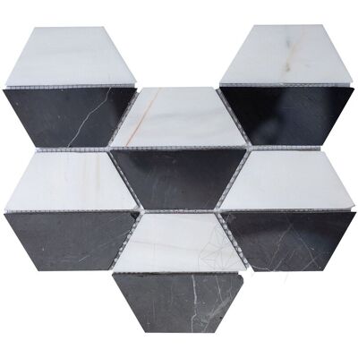 PIATRAONLINE Mozaic Marmura Black & White Hexagon Polisata, 20.2 x 28.6 cm PIATRAONLINE Mozaic Marmura Black & White Hexagon Polisata, 20.2 x 28.6 cm