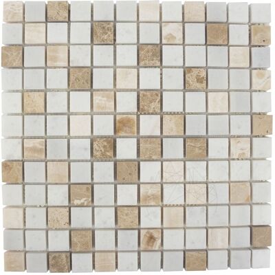 PIATRAONLINE Mozaic Marmura Alba-Onix-Emperador Mix Polisata, 2.3 x 2.3 cm PIATRAONLINE Mozaic Marmura Alba-Onix-Emperador Mix Polisata, 2.3 x 2.3 cm