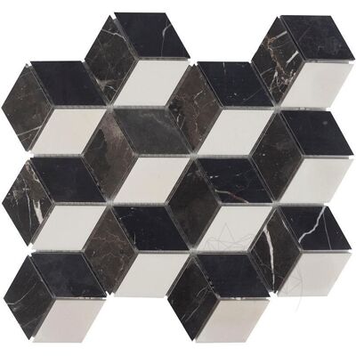 PIATRAONLINE Mozaic Marmura Bianco Carrara, Cleopatra, Nero Marquina Mix Cube Design Mata PIATRAONLINE Mozaic Marmura Bianco Carrara, Cleopatra, Nero Marquina Mix Cube Design Mata