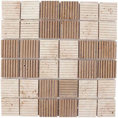 PIATRAONLINE Mozaic Travertin Classic-Noce Rizat, 4.7 x 4.7 cm PIATRAONLINE Mozaic Travertin Classic-Noce Rizat, 4.7 x 4.7 cm