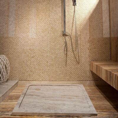 PIATRAONLINE Cadita dus baie travertin Latte ULTRA PLAT, 90 x 90 x 3 cm PIATRAONLINE Cadita dus baie travertin Latte ULTRA PLAT, 90 x 90 x 3 cm