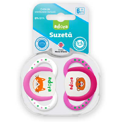 Suzeta din silicon, cu cutie de sterilizare, 6-18 luni, design fata, 2 bucati, Adora Suzeta din silicon, cu cutie de sterilizare, 6-18 luni, design fata, 2 bucati, Adora