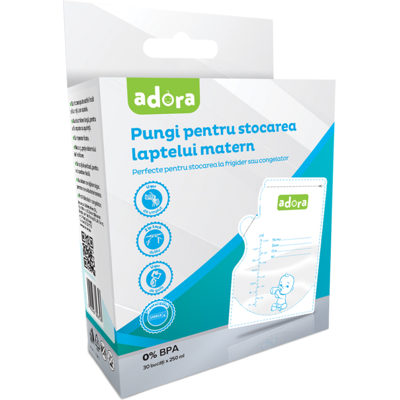 Pungi pentru stocarea laptelui matern, 30 bucati, Adora Pungi pentru stocarea laptelui matern, 30 bucati, Adora