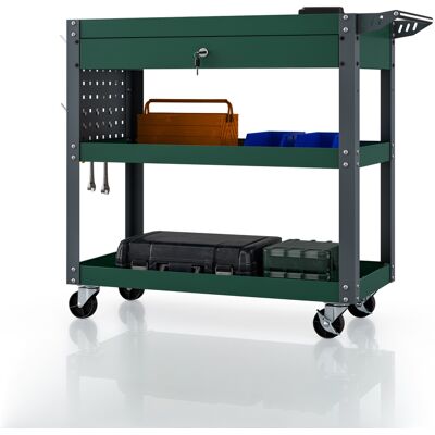 Domator24 Cărucior de atelier pentru scule cu sertar, pe roți, verde sticlă, 800x800x380 mm: FRED Domator24 Cărucior de atelier pentru scule cu sertar, pe roți, verde sticlă, 800x800x380 mm: FRED