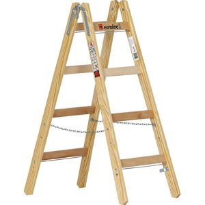 euroline Scară dublă cu fuscei din lemn, cu cârlig pentru găleată, 2 x 4 fuscei euroline Scară dublă cu fuscei din lemn, cu cârlig pentru găleată, 2 x 4 fuscei