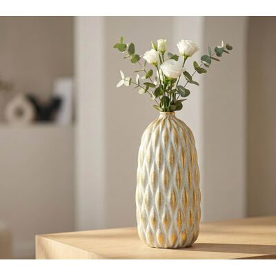 Vaza decorativa, Mauro Ferretti, Pepitas, 18.5x37.5 cm, ceramica, gri/auriu Vaza decorativa, Mauro Ferretti, Pepitas, 18.5x37.5 cm, ceramica, gri/auriu
