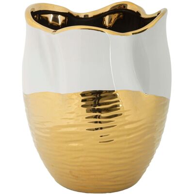 Vaza decorativa Lux, Mauro Ferretti, 20x25 cm, ceramica, alb/auriu Vaza decorativa Lux, Mauro Ferretti, 20x25 cm, ceramica, alb/auriu
