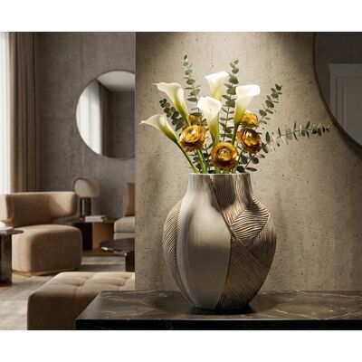 Vaza decorativa, Mauro Ferretti, Ho Chi Minh, 27x11.5x31 cm, polirasina, alb decolorat Vaza decorativa, Mauro Ferretti, Ho Chi Minh, 27x11.5x31 cm, polirasina, alb decolorat