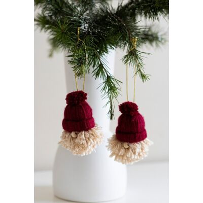 Aberto Design Ornament de brad de Crăciun, BSY112, 5.5x8 cm, Sfoara, Roșu Claret / Crem Aberto Design Ornament de brad de Crăciun, BSY112, 5.5x8 cm, Sfoara, Roșu Claret / Crem