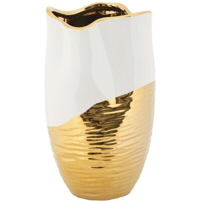 Vaza decorativa Lux, Mauro Ferretti, 20x35 cm, ceramica, alb/auriu Vaza decorativa Lux, Mauro Ferretti, 20x35 cm, ceramica, alb/auriu