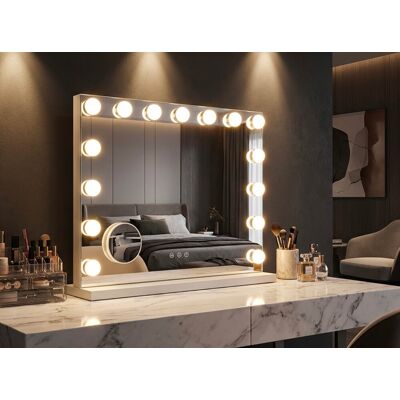 Oglinda de masa cu LED-uri, Mauro Ferretti, Hollywood, 55x14x43 cm, fier, alb Oglinda de masa cu LED-uri, Mauro Ferretti, Hollywood, 55x14x43 cm, fier, alb