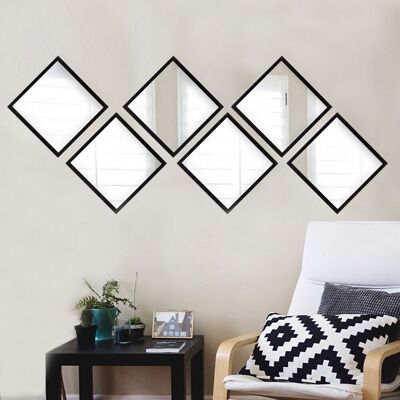 Wallity Set 6 oglinzi decorative, SETAYNA_027, Plastic laminat, Argintiu / Negru Wallity Set 6 oglinzi decorative, SETAYNA_027, Plastic laminat, Argintiu / Negru