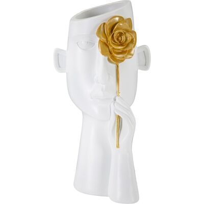 Vaza, Mauro Ferretti, Face Fiore, 14 x 13 x 27 cm, rasina, alb/auriu Vaza, Mauro Ferretti, Face Fiore, 14 x 13 x 27 cm, rasina, alb/auriu