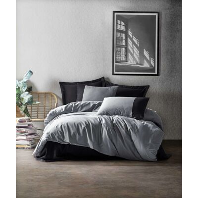 Lenjerie de pat dubla Super King (FR), L'essentiel Maison, Plain, Gri/Negru Lenjerie de pat dubla Super King (FR), L'essentiel Maison, Plain, Gri/Negru