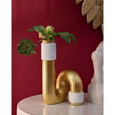 Vaza decorativa Bann Big, Mauro Ferretti, 14.5x13x25 cm, polirasina, auriu/alb Vaza decorativa Bann Big, Mauro Ferretti, 14.5x13x25 cm, polirasina, auriu/alb