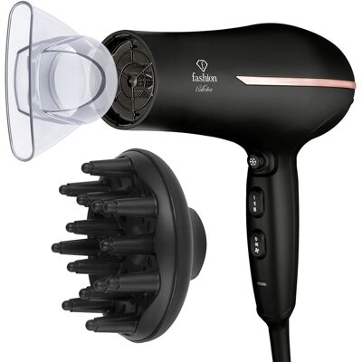 Uscator de par profesional Fashion TV, Matte Black-Rose Gold, 1950-2300W, 2 viteze, 3 trepte de temperatura, negru Uscator de par profesional Fashion TV, Matte Black-Rose Gold, 1950-2300W, 2 viteze, 3 trepte de temperatura, negru