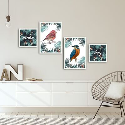 Set 4 tablouri decorative, Alpha Wall, Birds, 30x30/35x50 cm Set 4 tablouri decorative, Alpha Wall, Birds, 30x30/35x50 cm