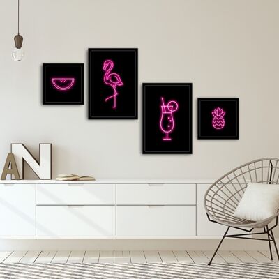 Set 4 tablouri decorative, Alpha Wall, Flamingo, 30x30/35x50 cm Set 4 tablouri decorative, Alpha Wall, Flamingo, 30x30/35x50 cm