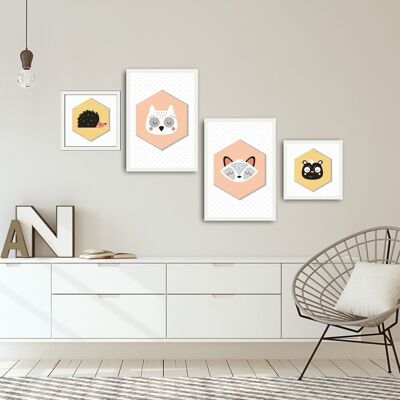 Set 4 tablouri decorative, Animals, Alpha Wall, MDF/PVC, multicolor Set 4 tablouri decorative, Animals, Alpha Wall, MDF/PVC, multicolor
