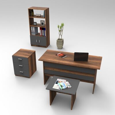 Set mobilier pentru camera de studiu, 4 piese, Locelso, VO11 - BA, pal melaminat, maro/antracit Set mobilier pentru camera de studiu, 4 piese, Locelso, VO11 - BA, pal melaminat, maro/antracit