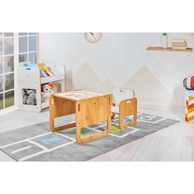 Set masa si scaun pentru copii, Hanah Home, Sparrow, Alb / Natural Set masa si scaun pentru copii, Hanah Home, Sparrow, Alb / Natural