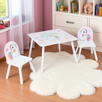 Set birou cu 2 scaune Unicorns, U-Grow, 60x60x44 cm / 26.8x26.8x51 cm, MDF/textil, alb/roz Set birou cu 2 scaune Unicorns, U-Grow, 60x60x44 cm / 26.8x26.8x51 cm, MDF/textil, alb/roz