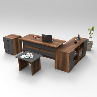 Set mobilier pentru camera de studiu, 4 piese, Locelso, VO13 - BA, pal melaminat, maro/antracit Set mobilier pentru camera de studiu, 4 piese, Locelso, VO13 - BA, pal melaminat, maro/antracit
