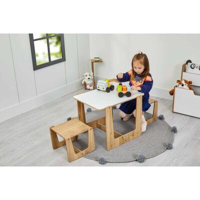 Set masa si scaun pentru copii, Hanah Home, Crane 2 St, Alb / Natural Set masa si scaun pentru copii, Hanah Home, Crane 2 St, Alb / Natural