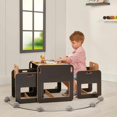 Set masa si scaun pentru copii, Hanah Home, Dove 2, Negru / Natural Set masa si scaun pentru copii, Hanah Home, Dove 2, Negru / Natural