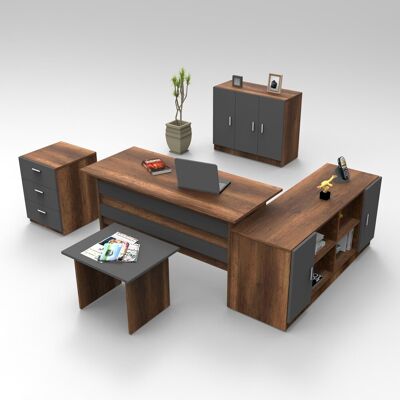Set mobilier pentru camera de studiu, 5 piese, Locelso, VO16 - BA, pal melaminat, maro/antracit Set mobilier pentru camera de studiu, 5 piese, Locelso, VO16 - BA, pal melaminat, maro/antracit