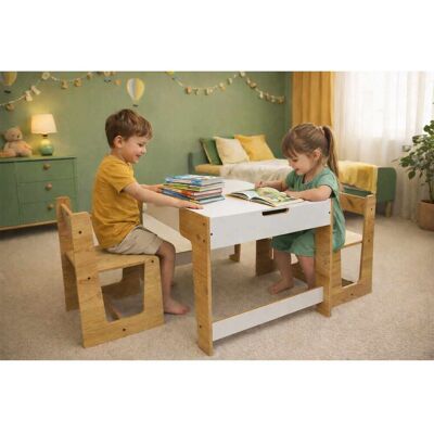 Set masa si scaun pentru copii, Hanah Home, Phoenix 2 Ch, Alb / Natural Set masa si scaun pentru copii, Hanah Home, Phoenix 2 Ch, Alb / Natural