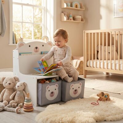 Organizator jucarii / mobilier camera copilului Bear, U-Grow, 60x42x61.5 cm, MDF, alb/gri Organizator jucarii / mobilier camera copilului Bear, U-Grow, 60x42x61.5 cm, MDF, alb/gri