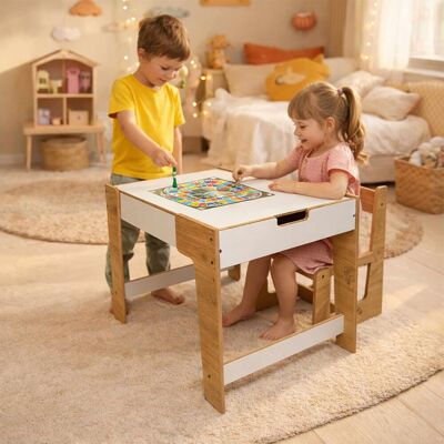 Set masa si scaun pentru copii, Hanah Home, Phoenix 1 Ch, Alb / Natural Set masa si scaun pentru copii, Hanah Home, Phoenix 1 Ch, Alb / Natural