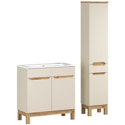 Set mobilier baie Bali Cashmere Sky 80 cm, dulap inalt si masca cu lavoar, Comad, MDF/PAL, casmir Set mobilier baie Bali Cashmere Sky 80 cm, dulap inalt si masca cu lavoar, Comad, MDF/PAL, casmir