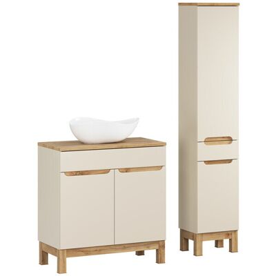 Set mobilier baie Bali Cashmere Wotan 80 cm HC LC, dulap inalt si masca cu lavoar, Comad, MDF/PAL, casmir Set mobilier baie Bali Cashmere Wotan 80 cm HC LC, dulap inalt si masca cu lavoar, Comad, MDF/PAL, casmir