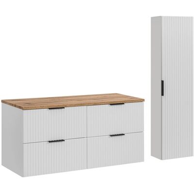 Set mobilier baie Adel White Wotan 120 cm HC, dulap inalt si masca dubla lavoar, Comad, MDF/PAL, alb mat/stejar Set mobilier baie Adel White Wotan 120 cm HC, dulap inalt si masca dubla lavoar, Comad, MDF/PAL, alb mat/stejar
