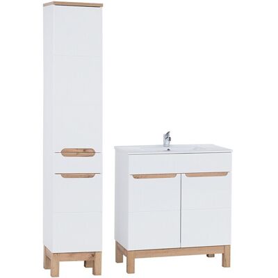 Set mobilier baie Bali White Lava 80 cm 840, dulap inalt si masca cu lavoar, Comad, MDF/PAL, alb Set mobilier baie Bali White Lava 80 cm 840, dulap inalt si masca cu lavoar, Comad, MDF/PAL, alb