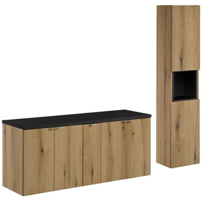 Set mobilier baie Nova Oak 140 cm D HC, dulap inalt si masca dubla lavoar, Comad, MDF/PAL, stejar/negru Set mobilier baie Nova Oak 140 cm D HC, dulap inalt si masca dubla lavoar, Comad, MDF/PAL, stejar/negru