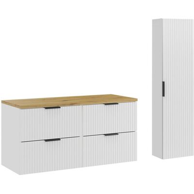 Set mobilier baie Adel White Artisan 120 cm HC, dulap inalt si masca dubla lavoar, Comad, MDF/PAL, alb mat/stejar Set mobilier baie Adel White Artisan 120 cm HC, dulap inalt si masca dubla lavoar, Comad, MDF/PAL, alb mat/stejar