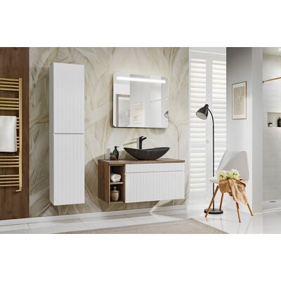 Set mobilier baie Iconic White 100 cm, dulap inalt, masca cu lavoar si oglinda, Comad, MDF/PAL, alb Set mobilier baie Iconic White 100 cm, dulap inalt, masca cu lavoar si oglinda, Comad, MDF/PAL, alb
