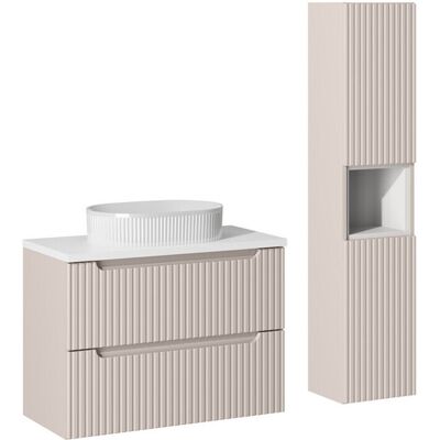 Set mobilier baie Nova Cashmere Beyond 80 cm, dulap inalt si masca cu lavoar, Comad, MDF/PAL, casmir/alb Set mobilier baie Nova Cashmere Beyond 80 cm, dulap inalt si masca cu lavoar, Comad, MDF/PAL, casmir/alb