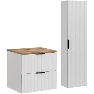 Set mobilier baie Adel White Wotan 60 cm HC, dulap inalt si masca lavoar, Comad, MDF/PAL, alb mat/wotan Set mobilier baie Adel White Wotan 60 cm HC, dulap inalt si masca lavoar, Comad, MDF/PAL, alb mat/wotan