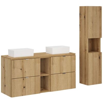 Set mobilier baie, Nova Oak 120 cm, dulap inalt si masca dubla cu lavoar, Comad, PAL, stejar Set mobilier baie, Nova Oak 120 cm, dulap inalt si masca dubla cu lavoar, Comad, PAL, stejar