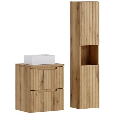 Set mobilier baie Nova Coast Evoke Gaja 50 cm, dulap inalt si masca cu lavoar, Comad, MDF/PAL, stejar Set mobilier baie Nova Coast Evoke Gaja 50 cm, dulap inalt si masca cu lavoar, Comad, MDF/PAL, stejar
