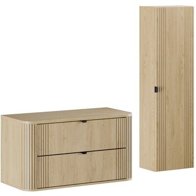 Set mobilier baie, Ovalia Cremona 120 cm, dulap inalt si masca lavoar, Comad, MDF/PAL, stejar Set mobilier baie, Ovalia Cremona 120 cm, dulap inalt si masca lavoar, Comad, MDF/PAL, stejar