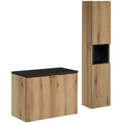 Set mobilier baie Nova Coast Evoke 80 cm D, dulap inalt si masca lavoar, Comad, MDF/PAL, stejar/negru Set mobilier baie Nova Coast Evoke 80 cm D, dulap inalt si masca lavoar, Comad, MDF/PAL, stejar/negru