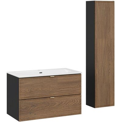 Set mobilier baie Talia Casella 80 cm HC, dulap inalt si masca cu lavoar, Comad, MDF/PAL, stejar/negru mat Set mobilier baie Talia Casella 80 cm HC, dulap inalt si masca cu lavoar, Comad, MDF/PAL, stejar/negru mat